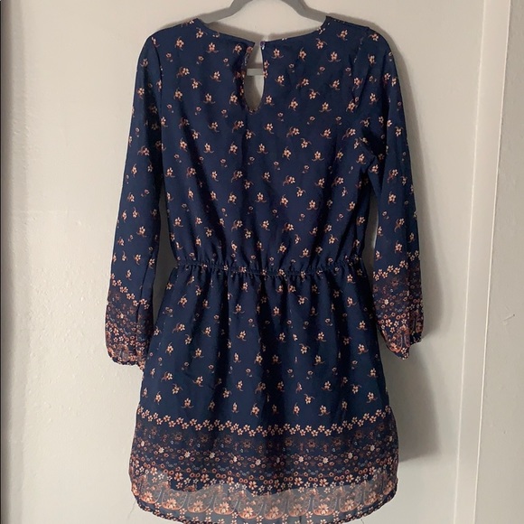 Blue floral 3/4 sleeve summer dress Large - Picture 2 of 5